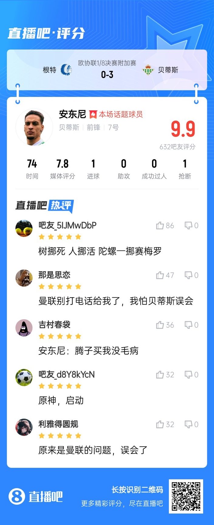  安東尼兜射圓規(guī)畫弧！吧友評(píng)分9.9：樹挪死人挪活 陀螺一挪賽梅羅