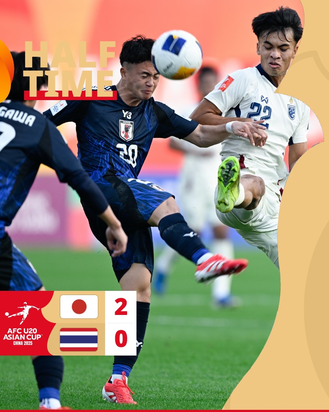  半場(chǎng)-日本U20 2-0領(lǐng)先泰國(guó)U20，石井久繼破門(mén)+中柱 泰國(guó)0射正