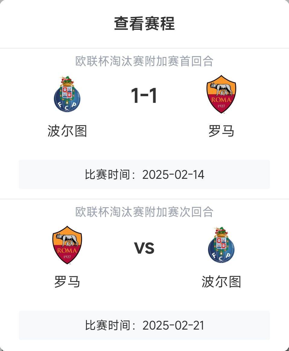  羅馬頂?shù)米?？意甲歐戰(zhàn)8隊3隊直通4隊出局，羅馬首回合1-1波爾圖