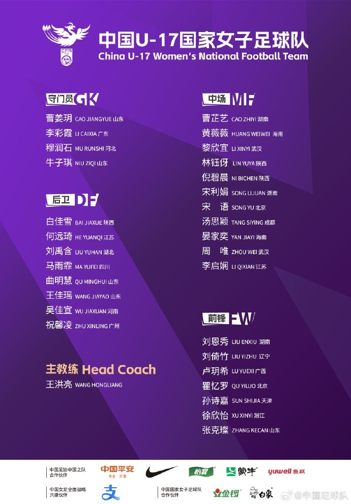  U17女足30人將在蘇州集訓(xùn)備戰(zhàn)世界杯，姜寧、朱挺擔(dān)任訓(xùn)練員